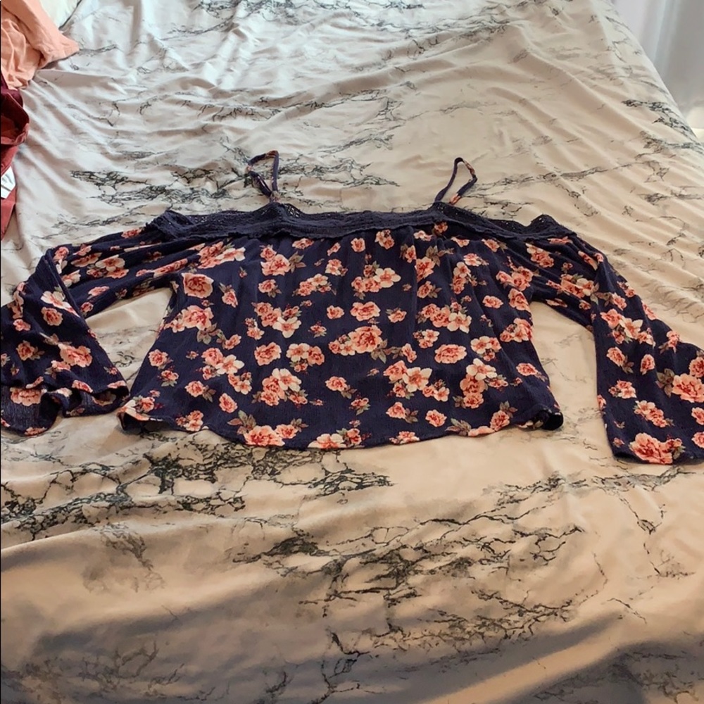 Blue floral off the shoulder blouse